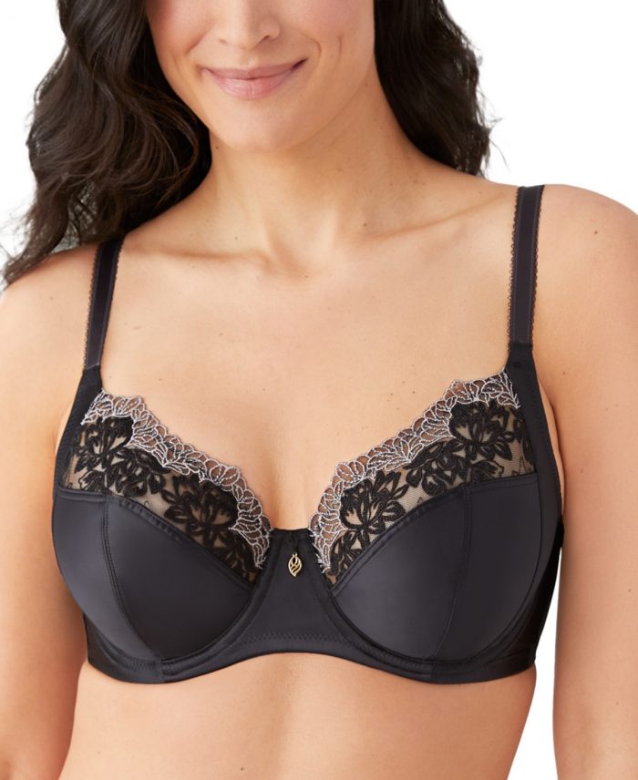 Wacoal Women's Side Note Embroidered Underwire Bra 855377 - Black