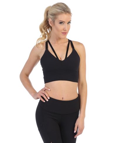 American Fitness Couture Medium Support Strappy Back Sports Bra - Black