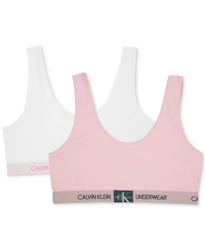 Calvin Klein Big Girls 2-Pack Monogrammed Bralettes - Pink