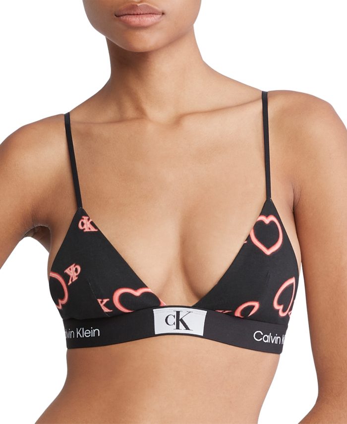 Calvin Klein Women's 1996 Cotton Valentines Unlined Triangle Bralette QF7478 - Neon Heartsblack