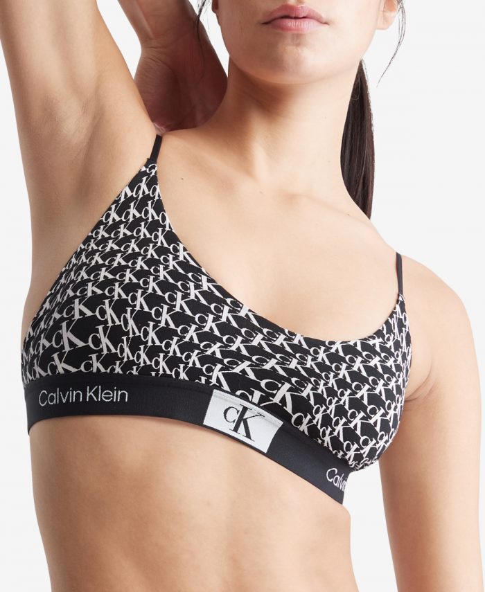 Calvin Klein Women's 1996 Unlined Bralette QF7216 - Warped Logo Print + Black