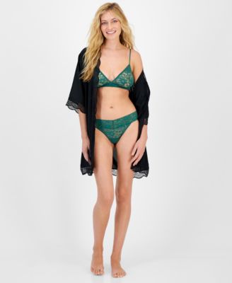 I.N.C. International Concepts Womens Lace Trim Robe Lace Bralette Lace Thong Underwear Created For Macys