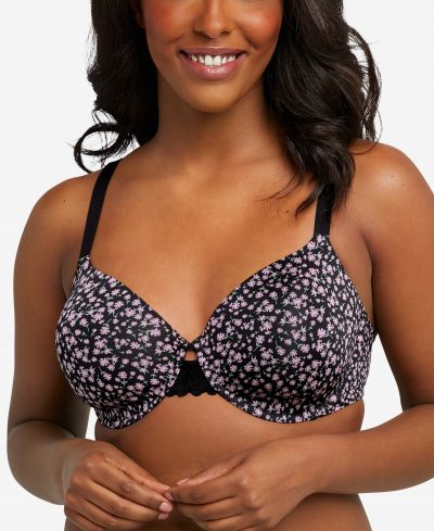 Maidenform One Fab Fit 2.0 T-Shirt Shaping Extra Coverage Underwire Bra DM7549 - Slinky Ditsy Print - Black