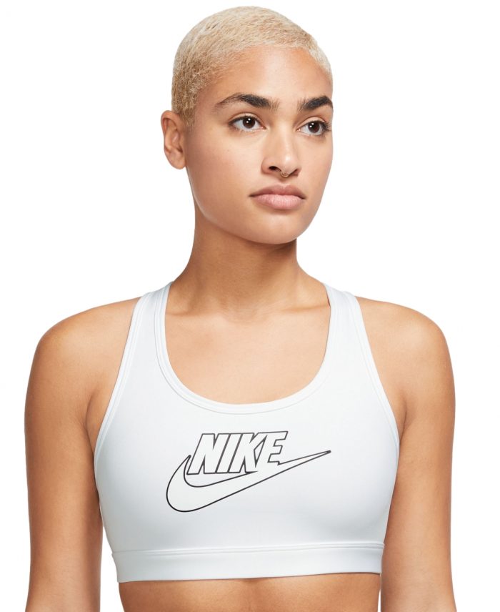 Nike Women's Swoosh Logo Medium-Support Padded Sport Bra - White