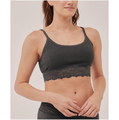 Organic Cotton Lace Smooth Cup Bralette - Charcoal heather