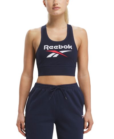 Reebok Women's Low Impact Graphic Logo Cotton Sports Bra - Vector Navy