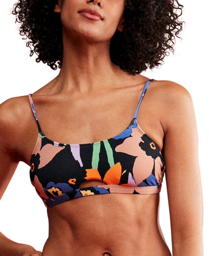 Roxy Juniors' Color Jam Printed Bralette Bikini Top - Anthracite Flower Jammin