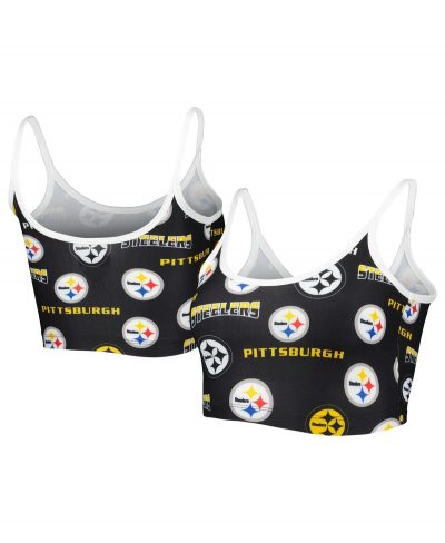 Women's Concepts Sport Black Pittsburgh Steelers Breakthrough Allover Knit Lounge Bralette - Black